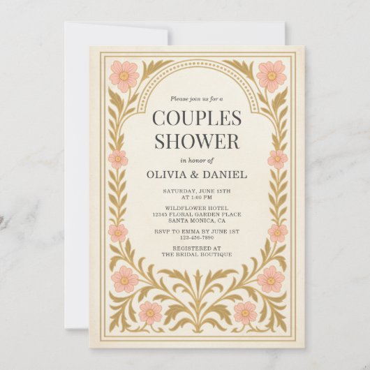 Victorian Floral Art Nouveau Couples Shower 招待状 (正面)