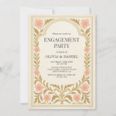 Victorian Floral Art Nouveau Engagement Party 招待状 (正面)