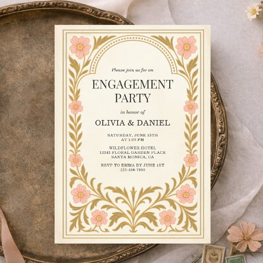 Victorian Floral Art Nouveau Engagement Party 招待状