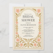 Victorian Floral Art Nouveau QR Code Bridal Shower 招待状 (正面)