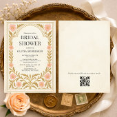 Victorian Floral Art Nouveau QR Code Bridal Shower 招待状