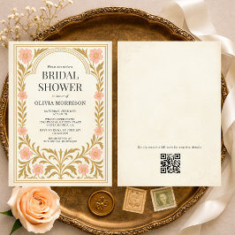 Victorian Floral Art Nouveau QR Code Bridal Shower 招待状