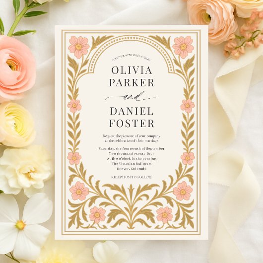 Victorian Floral Art Nouveau Wedding 招待状