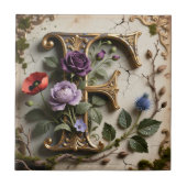 Victorian Floral Patina Letter F Monogram タイル (正面)