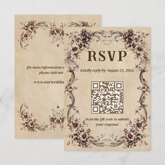Victorian Floral Wedding QR Code RSVP (正面/裏面)