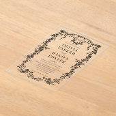 Victorian French Black Ornate Wedding Monogram アクリル招待状 (レイダウン)