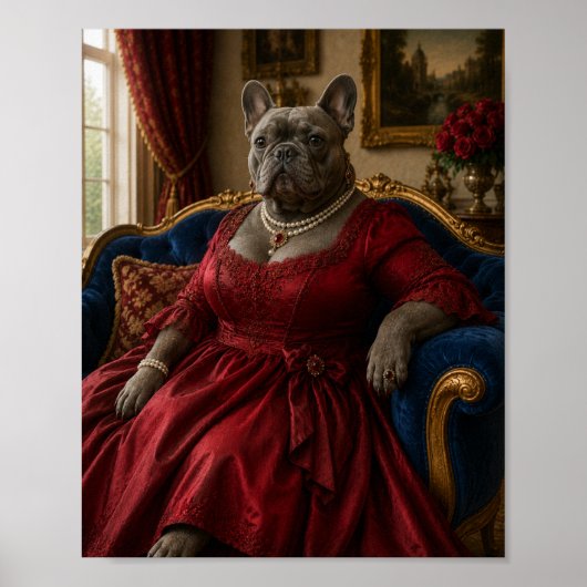 Victorian French Bulldog Duchess Portrait Frenchie ポスター (正面)