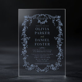 Victorian French Dusty Blue Wedding Monogram アクリル招待状