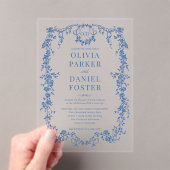 Victorian French Royal Blue Wedding Monogram アクリル招待状 (インサイチュ (ポータブル))
