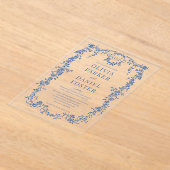 Victorian French Royal Blue Wedding Monogram アクリル招待状 (レイダウン)