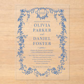 Victorian French Royal Blue Wedding Monogram アクリル招待状 (正面)