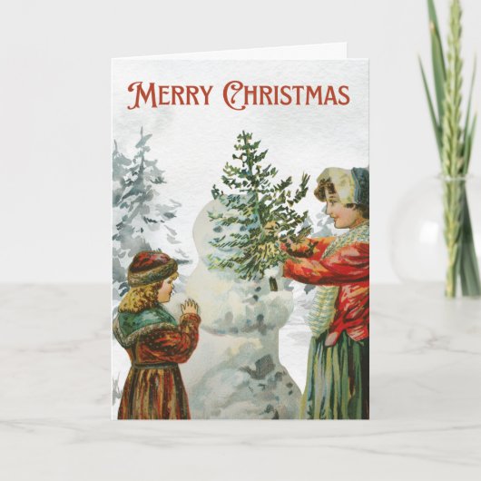 Victorian Girls Building a Snowman  カード (正面)