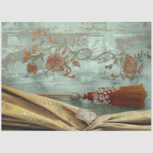 Victorian Glam Gold Drape Red Tassel Teal Floral 薄葉紙 (正面)