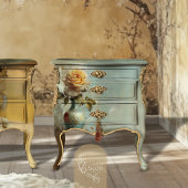 Victorian Glam Golden Rose Teal Vase Oil Impasto 薄葉紙