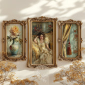 Victorian Glam Golden Rose Teal Vase Oil Impasto 薄葉紙