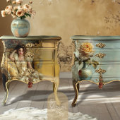 Victorian Glam Golden Rose Teal Vase Oil Impasto 薄葉紙