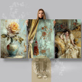 Victorian Glam Rose Drape Portrait Gold Teal Set ラッピングペーパーシート