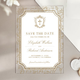 Victorian Gold Catholic Wedding Save the Date アクリル招待状