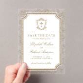 Victorian Gold Catholic Wedding Save the Date アクリル招待状 (インサイチュ (ポータブル))
