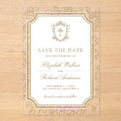 Victorian Gold Catholic Wedding Save the Date アクリル招待状 (正面)