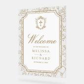 Victorian Gold Catholic Wedding Welcome アクリルサイン (傾斜)