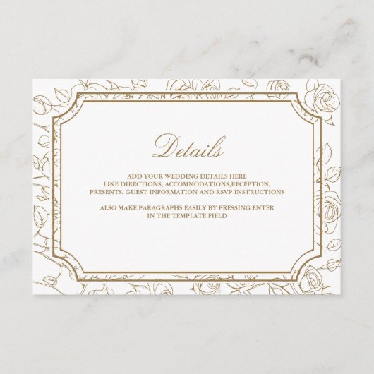 Victorian Gold Floral Line Art Wedding Details エンクロージャーカード (正面)