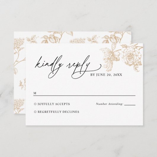 Victorian Gold Floral Wedding RSVP Card (正面/裏面)