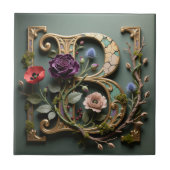 Victorian Gold Teal Letter B Monogram タイル (正面)