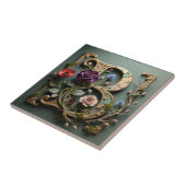 Victorian Gold Teal Letter B Monogram タイル (側面)