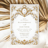 Victorian Gold & White Baroque Frame Wedding 招待状