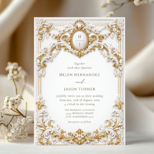 Victorian Gold & White Baroque Frame Wedding 招待状