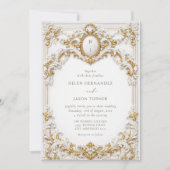 Victorian Gold & White Baroque Frame Wedding 招待状 (正面)