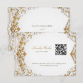 Victorian Gold & White Baroque RSVP with QR Code エンクロージャーカード (正面/裏面)