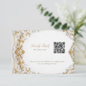 Victorian Gold & White Baroque RSVP with QR Code エンクロージャーカード (スタンド正面)