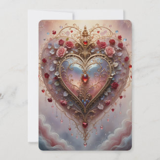 Victorian golden heart, roses and flowers, vintage シーズンカード