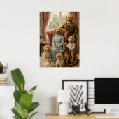 Victorian Golden Retriever Family Portrait | Elega ポスター (ホームオフィス)