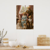 Victorian Golden Retriever Family Portrait | Elega ポスター (キッチン)