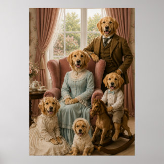 Victorian Golden Retriever Family Portrait | Elega ポスター