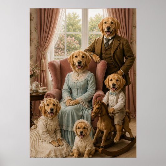 Victorian Golden Retriever Family Portrait | Elega ポスター (正面)