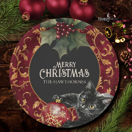 Victorian Gothic Black Cat Christmas Party Plate ペーパープレート