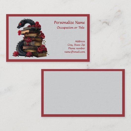 Victorian Gothic Dragon Antique Books Roses 名刺 (正面/裏面)