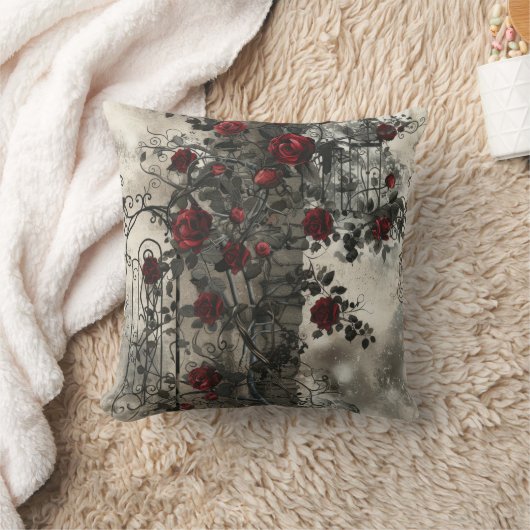 Victorian Gothic Garden Roses Pattern クッション (ブランケット)