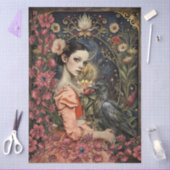 Victorian Gothic Girl & Black Raven Floral Collage 薄葉紙 (クラフト)