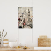 Victorian Gothic Girl & Florals London Street ポスター (キッチン)