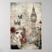 Victorian Gothic Girl & Florals London Street ポスター (正面)