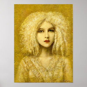 Victorian Gothic Girl In White On Gold Print ポスター