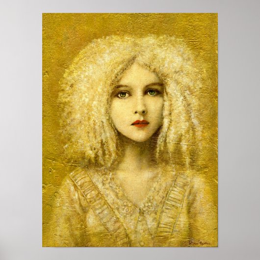 Victorian Gothic Girl In White On Gold Print ポスター (正面)
