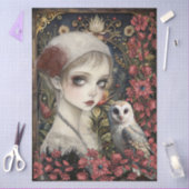 Victorian Gothic Girl White Owl Floral Collage 薄葉紙 (クラフト)