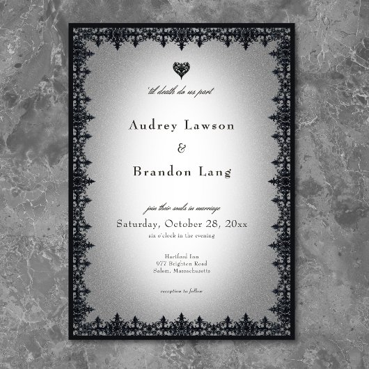 Victorian Gothic Iron Border White Wedding 招待状