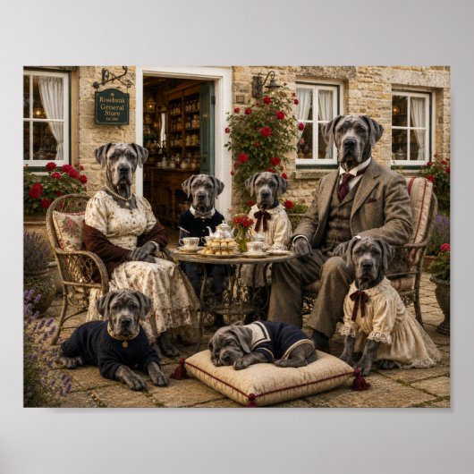 Victorian Great Dane Family Tea Party | Elegant Do ポスター (正面)